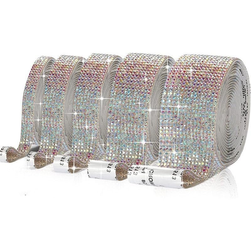 PTNKUIIY Crystal Rhinestone Ribbon, 3 Yards x 1 cm, Self-Adhesive, Multicolor