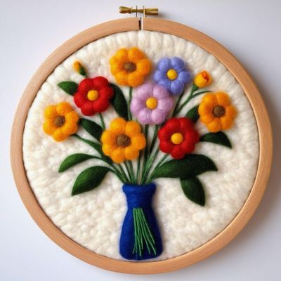 WallustrioaW Needle Felting Kit, Flower Pot Bouquet, Wool Felt Art Kit for Beginners and Adults, Felt Painting Kit for Home Office Decor