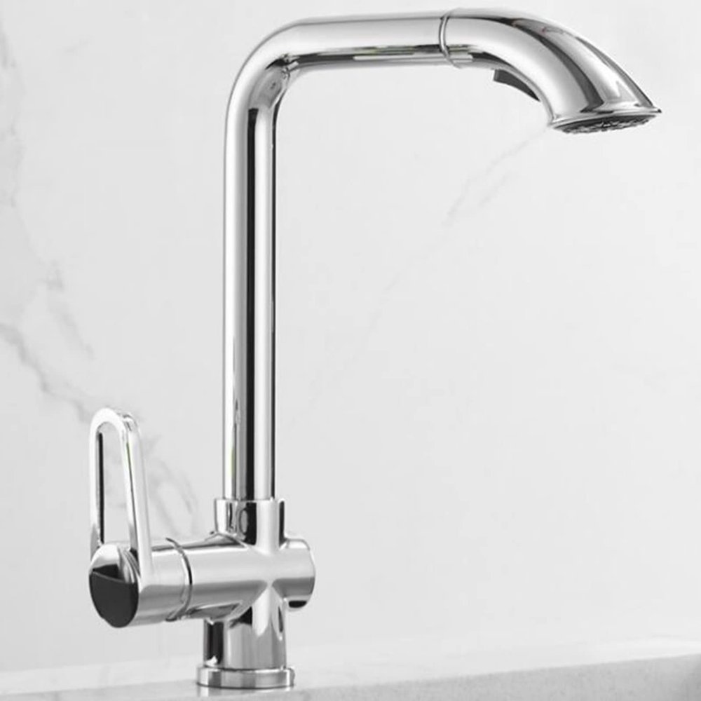 Pull-Down Kitchen Faucet, Swivel, Brass, Hot and Cold Water, Chrome