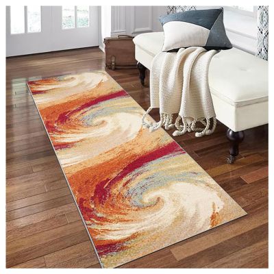 Siunwdiy Orange Abstract Runner Rug, Washable Non-Slip, 70 x 300 cm