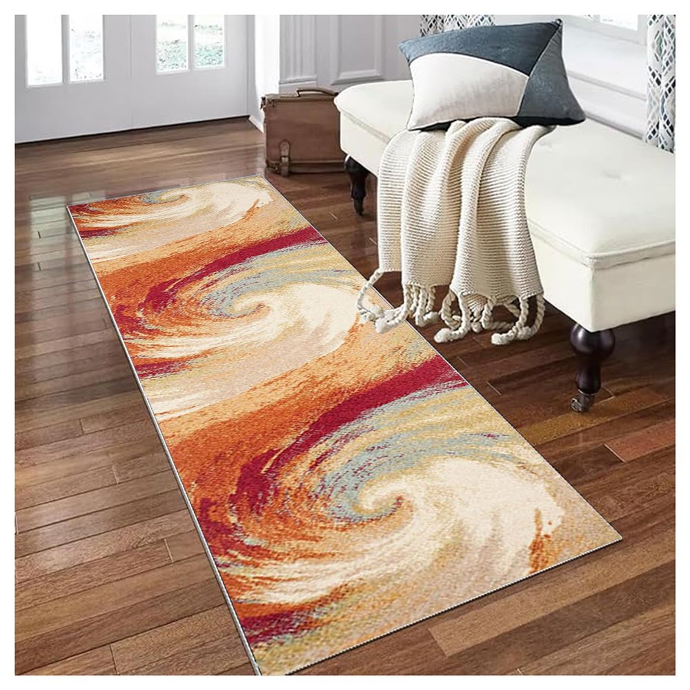 Siunwdiy Orange Abstract Runner Rug, Washable Non-Slip, 70 x 300 cm