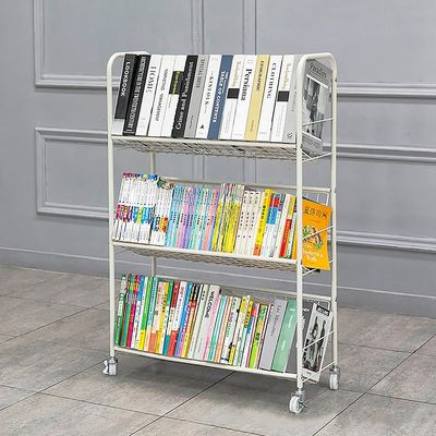 Rolling Metal Book Cart with Wheels, 3 Shelves
