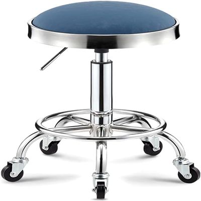 SZPLLZY Rolling Bar Stool with Footrest, Swivel, Adjustable Leather Seat, Blue