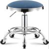 SZPLLZY Rolling Bar Stool with Footrest, Swivel, Adjustable Leather Seat, Blue view 1
