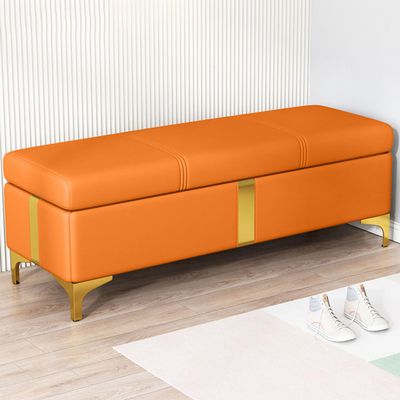 Faux Leather Storage Bench with Metal Legs and Hinged Lid