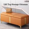Faux Leather Storage Bench with Metal Legs and Hinged Lid view 2