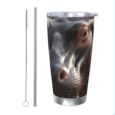 FJWSLCH Stainless Steel Tumbler with Lid and Straws, Vacuum-Insulated, 590 ml