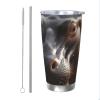 FJWSLCH Stainless Steel Tumbler with Lid and Straws, Vacuum-Insulated, 590 ml view 1