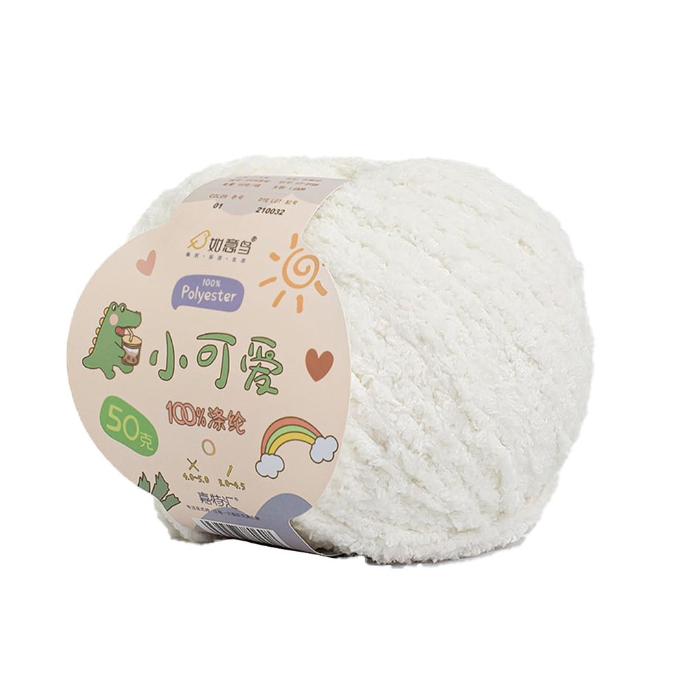 Softy Yarn, 50 g, Chenille Yarn for Crochet and Knitting, 100% Polyester, White