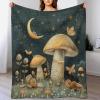 Retro-Style Snails and Mushrooms Throw Blanket for Couch and Sofa, Soft Plush Cozy Flannel Blanket with Nighttime Stars, Moon and Butterflies for Camping and Travel, 152.4 x 203.2 cm view 4