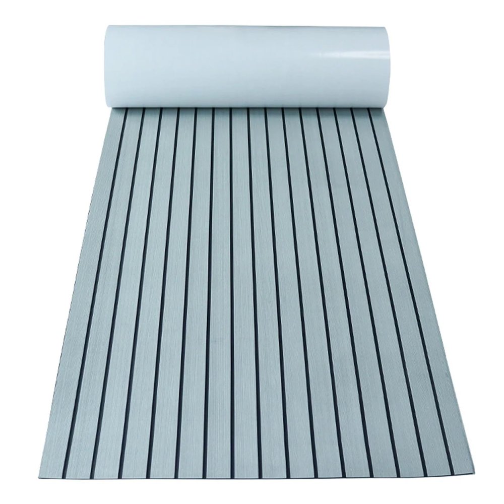 MKLHAVB 2.4 m Self-Adhesive EVA Foam Boat Flooring, Faux Teak Decking Sheet, Gray/Black