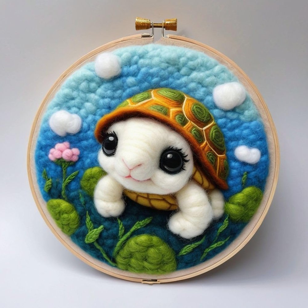 WallustrioaW Needle Felting Starter Kit, Turtle Design, Wool Felting Kit with Instructions, Hoop and Tools