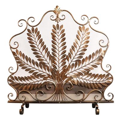 Vintage Gold Fireplace Screen with Leaf Pattern, Freestanding, 85 x 85 cm