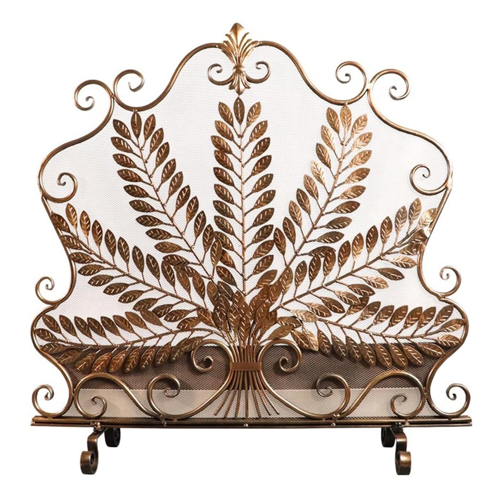 Vintage Gold Fireplace Screen with Leaf Pattern, Freestanding, 85 x 85 cm