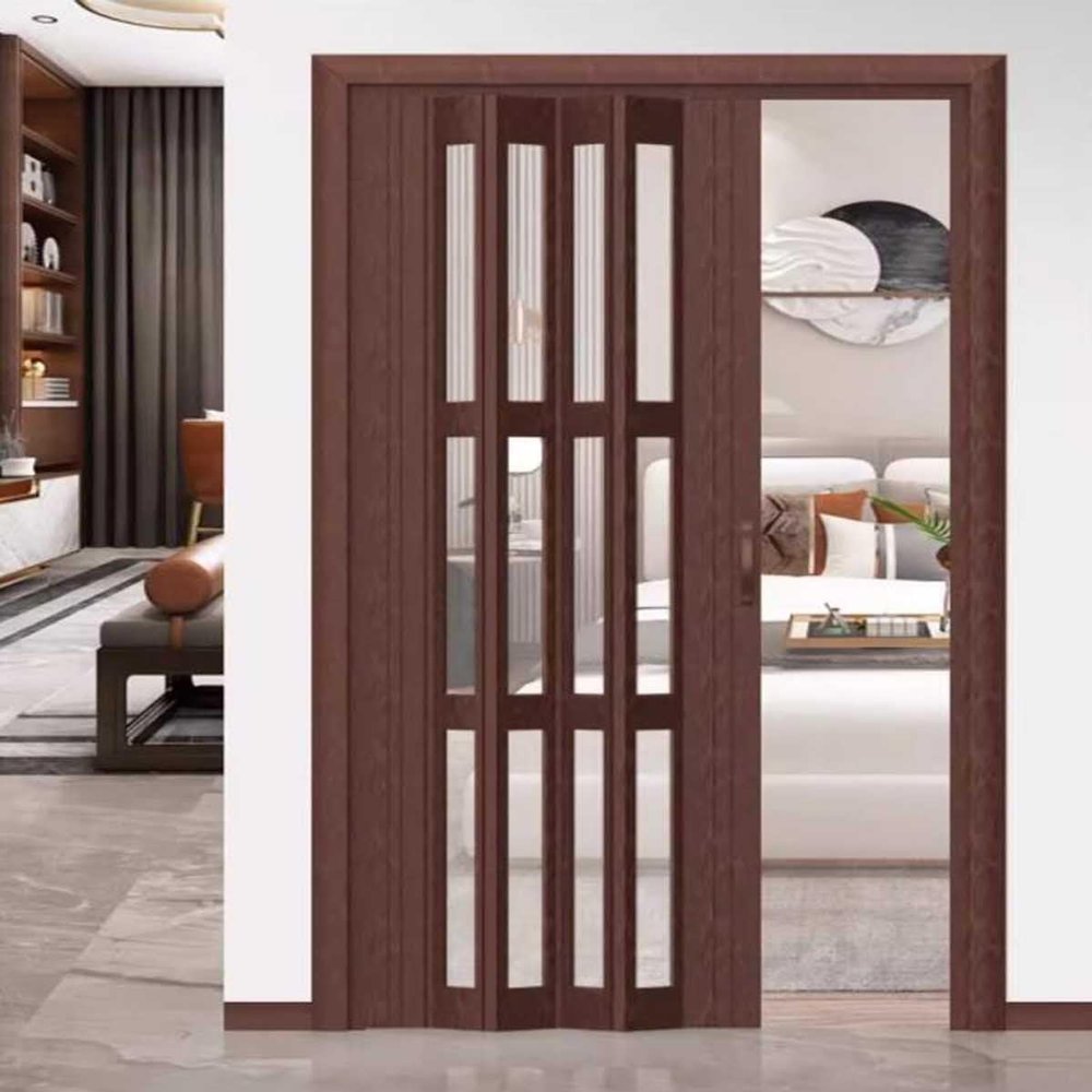 PVC Folding Door for Bedroom, Hallway, or Room Divider, 89 x 100 cm, Brown