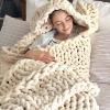 Handmade Chunky Knit Blanket, Navy Blue, Soft, Thick and Warm, 120 x 180 cm view 3