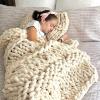 Handmade Chunky Knit Blanket, Navy Blue, Soft, Thick and Warm, 120 x 180 cm view 4