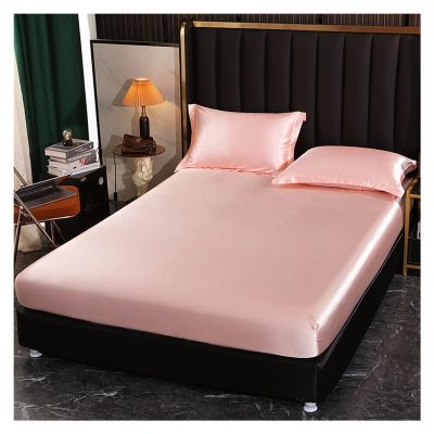 Ice Silk Satin Bedsheet with Elastic Strap, Replacement Fitted Sheet, Mattress Cover, 140/160/200, Double Sheet, No Pillowcase, for Box Spring and Conventional Mattresses (Dan ya yu, Queen 152)
