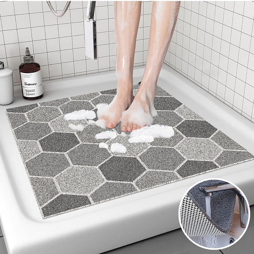 Pevfeciy Non-Slip Shower Mat 110 x 150 cm, Soft PVC, High Water Permeability