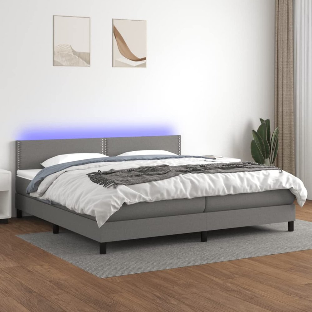 Festnight 200x200 cm Box Spring Bed with Mattress and LED Lighting
