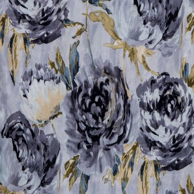 Fabric Mart Direct Gray Printed Velvet Fabric, 10 Continuous Meters, 137 cm Wide, Midnight Garden Abstract Design