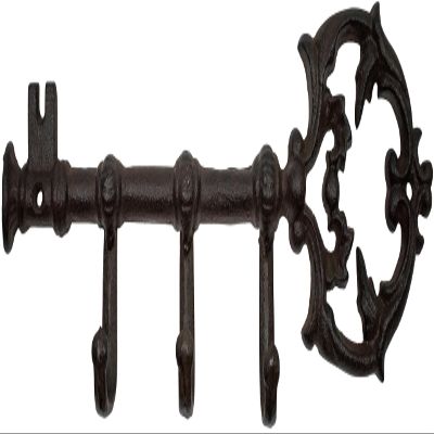 Stephanie Imports Rustic Cast-Iron Key Holder, Large, 3 Hooks, Bronze