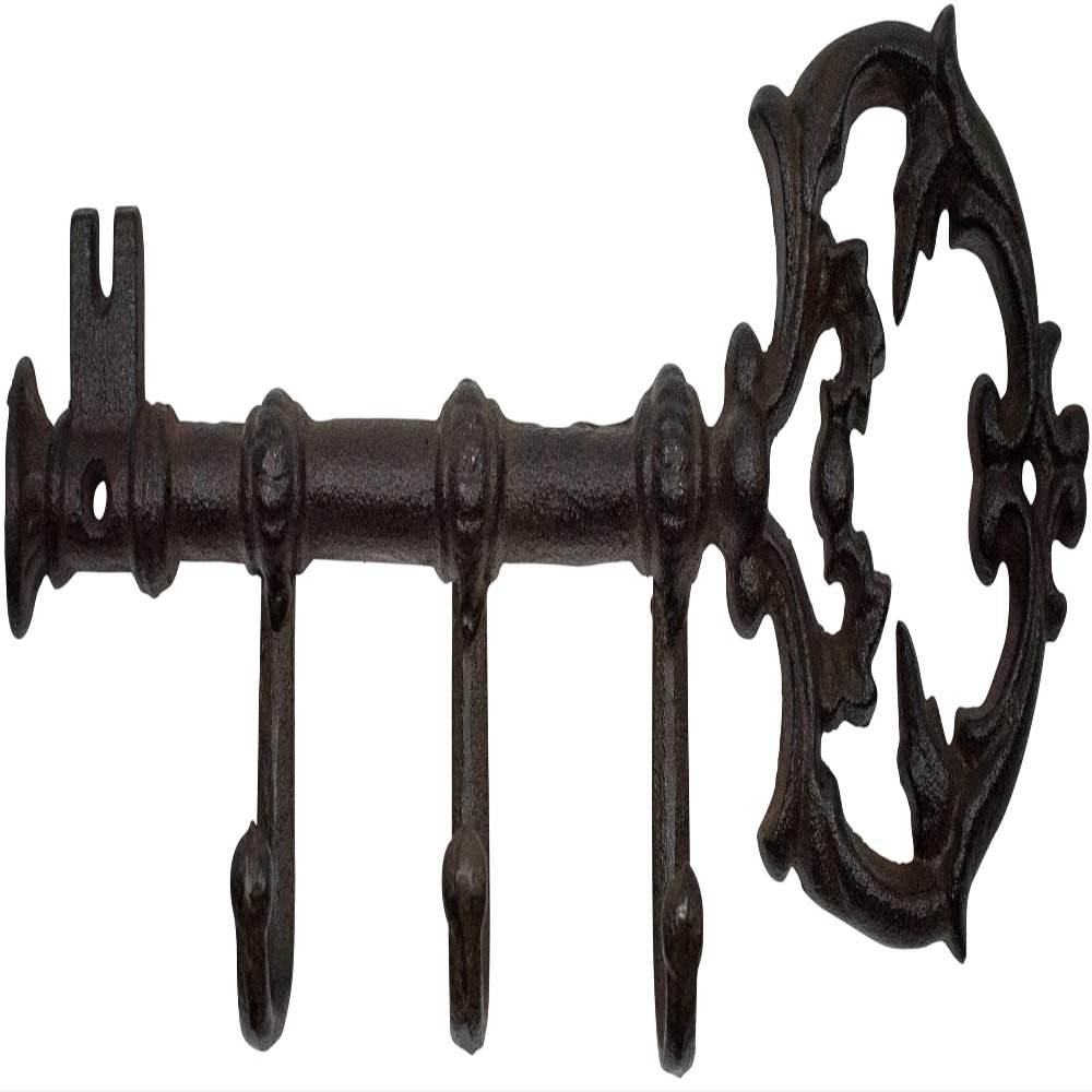 Stephanie Imports Rustic Cast-Iron Key Holder, Large, 3 Hooks, Bronze