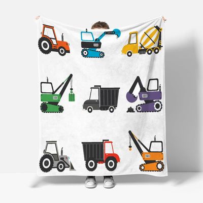 3D Tractor and Excavator Flannel Fleece Throw Blanket, 130 x 150 cm