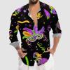 Men’s Carnival Costume Shirt, 60s–80s Retro Long-Sleeve Party Shirt with Vintage Digital Print view 2