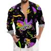 Men’s Carnival Costume Shirt, 60s–80s Retro Long-Sleeve Party Shirt with Vintage Digital Print view 3
