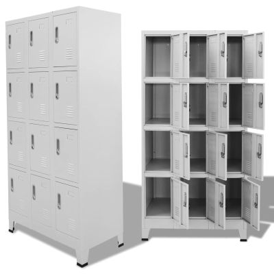 Metal Locker Cabinet with 12 Compartments, Lockable, 90 x 45 x 180 cm