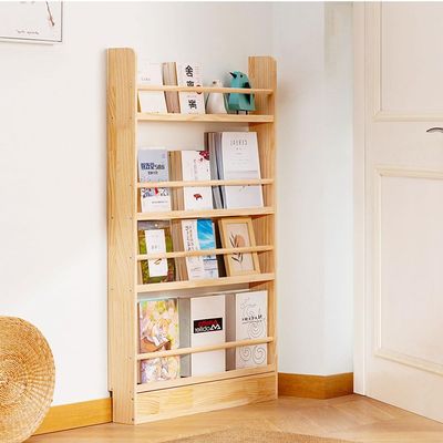 Narrow Solid Wood Bookcase with 4 Tall Shelves