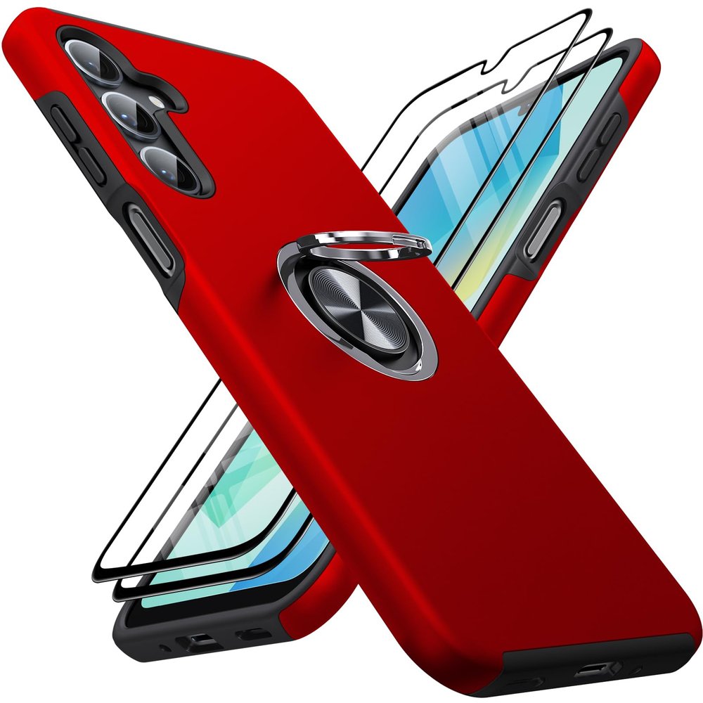 AOUIA Case for Samsung Galaxy A16 with 2 Screen Protectors, 360° Rotating Stand, Shockproof, Red