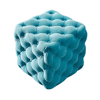 Luxurious Button-Tufted Cube Footstool and Vanity Stool, Blue Velvet, 45 x 45 x 45 cm