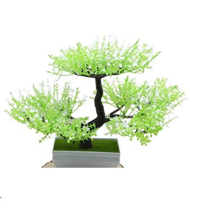 HFFKOS Artificial Bonsai Plant in Plastic Pot, White