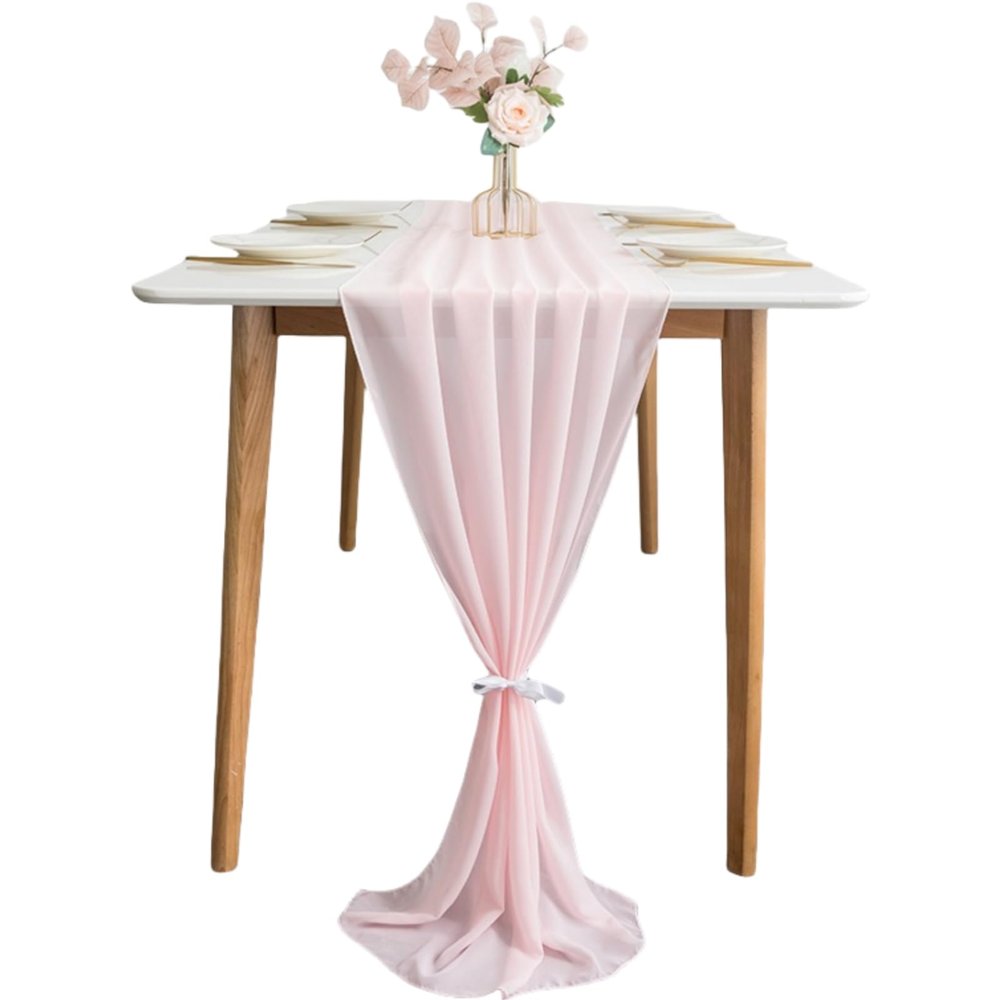 HSTWODE 1-Piece Soft Chiffon Table Runner, 70 x 300 cm, Pink