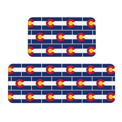 Colorado Kitchen Mats, Christmas Flag, Padded, Non-Slip, 2-Piece Set
