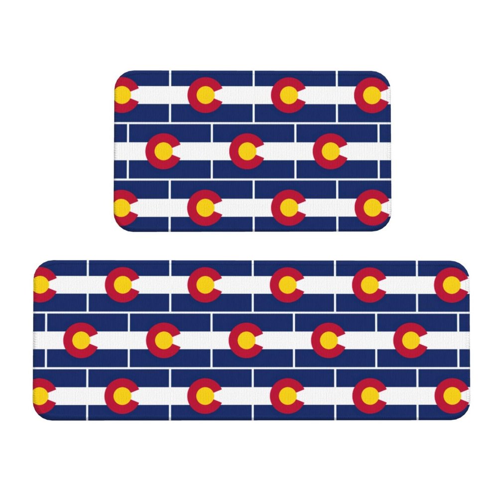 Colorado Kitchen Mats, Christmas Flag, Padded, Non-Slip, 2-Piece Set
