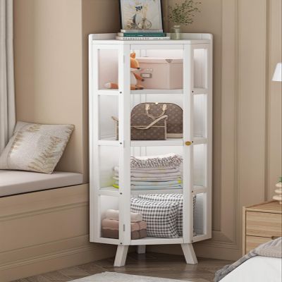 Tall Corner Cabinet with Acrylic Door, 5 Tiers, Freestanding Storage Shelf for Living Room, Home, Office, Kitchen, White