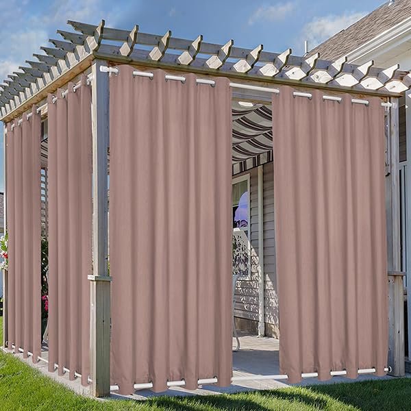 TECDOTO Outdoor Curtains, Waterproof Windproof Thermal-Insulated Privacy Curtains, Pink, 1 Panel, W213 x H305 cm