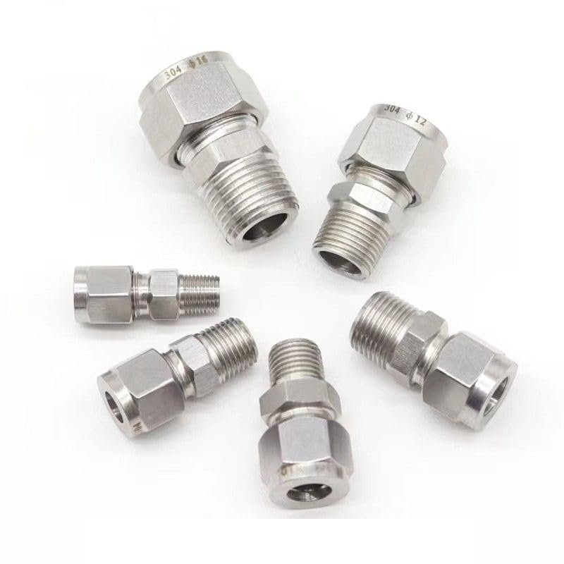 QMIQXIWS 304 Stainless Steel Double-Ferrule Compression Connector, 6/8/10/12 mm Tube to 1/8–1/2 in Male Pipe Fittings