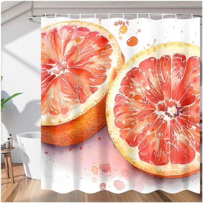 CNNINGYI Watercolor Grapefruit Shower Curtain Set, Rustic Modern, with Hooks, Waterproof Fabric, 72 x 72 in