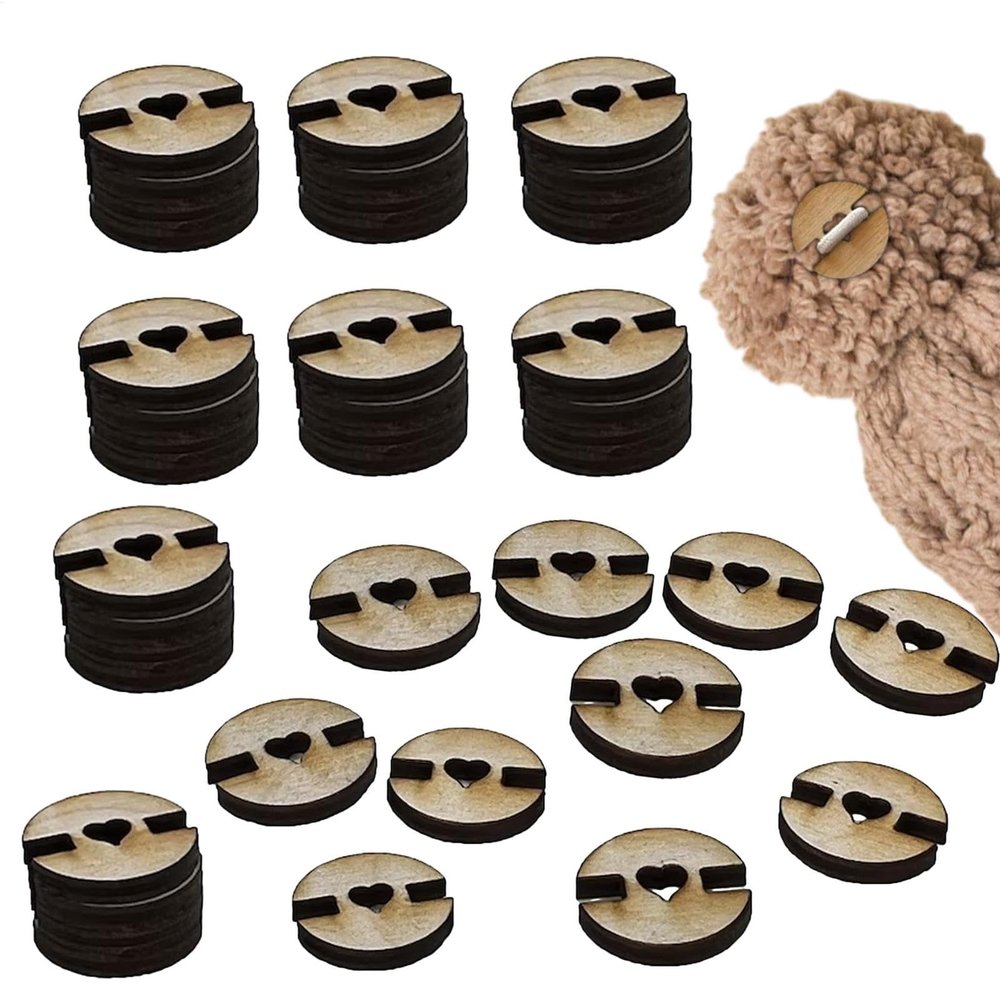 50 Wooden Pom-Pom Buttons for Hats and Beanies