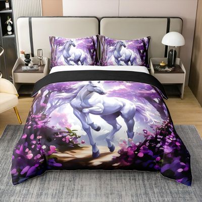 Loussiesd Kids Galloping Horse 100% Cotton Duvet Cover Set, 200 x 200 cm