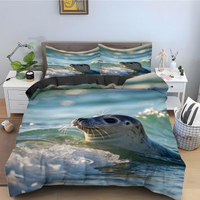 EXSANLIEAY Seal Animal Duvet Cover Set 155 x 220 cm, Reversible Microfiber, Zipper, 2 Pillowcases