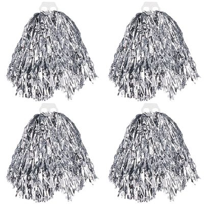CREATCABIN 4-Piece Cheerleading Pom-Poms, Metallic Foil Poms with Baton Handles, 36 x 36 cm