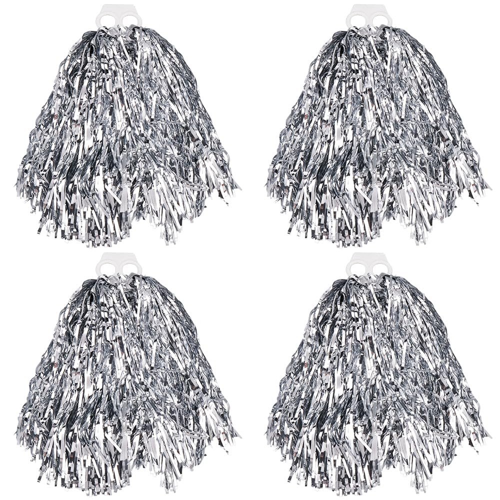 CREATCABIN 4-Piece Cheerleading Pom-Poms, Metallic Foil Poms with Baton Handles, 36 x 36 cm