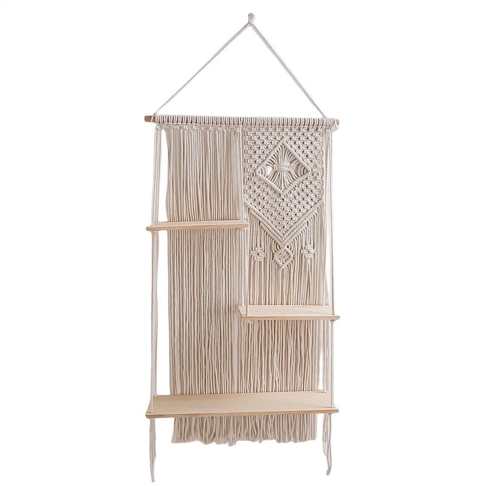 Macramé Wall Hanging Shelf, Decorative 3-Tier Storage