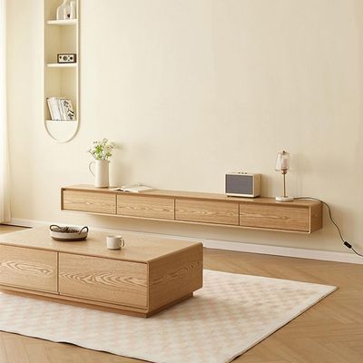62.9–94.4 in. Floating Wall-Mounted TV Cabinet, Wood Color, 200 × 30 × 23 cm