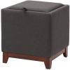 Storage Ottoman Footstool with Tray, Square Upholstered Stool, Solid Wood Legs, Dark Gray view 1
